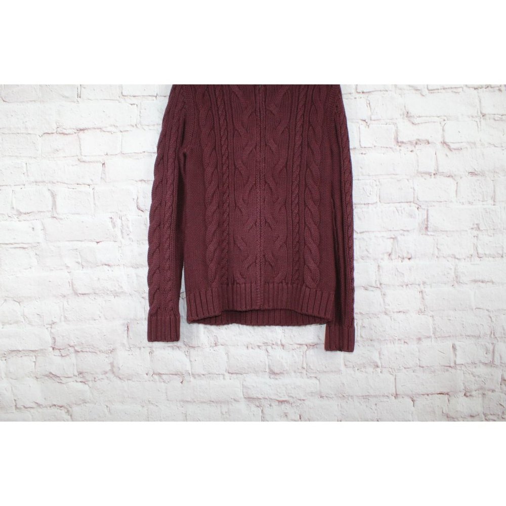 LL Bean Red Cotton Double L Cable Zip Cardigan Sweater Size S - Picture 2 of 10